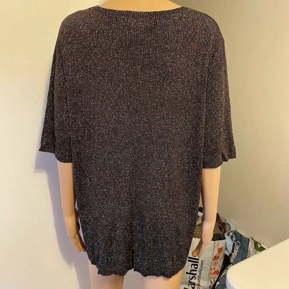 August Silk Knits Womens Cream Silk Knit V-Neck Pullover T-Shirt Size 1X - Picture 6 of 8